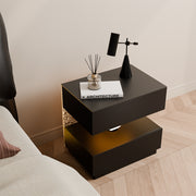 Contemporary Black Nightstand with Scratch-Resistant Leather & Motion Sensor Lighting